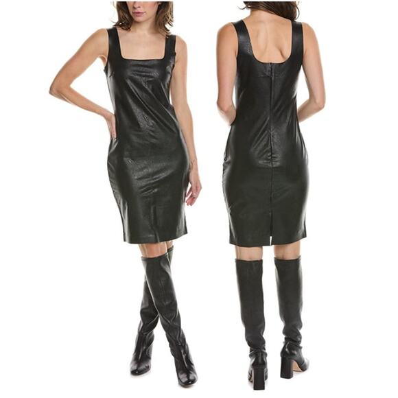 Commando Square Neck Sleeveless Stretch Leather Dress Black Reputation Large NWT - Picture 2 of 11